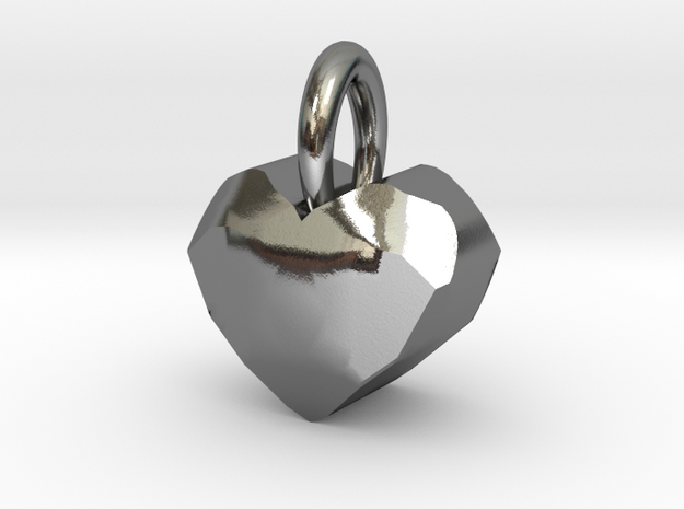 Heart Pendant With Facets in Polished Silver