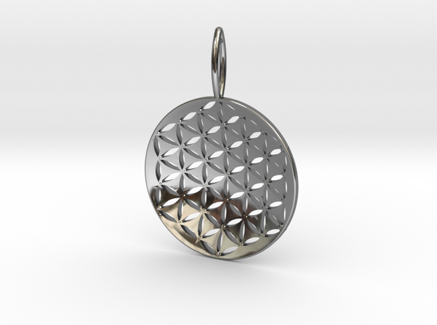 Flower Of Life Pendant Cosmic Jewelry in Fine Detail Polished Silver