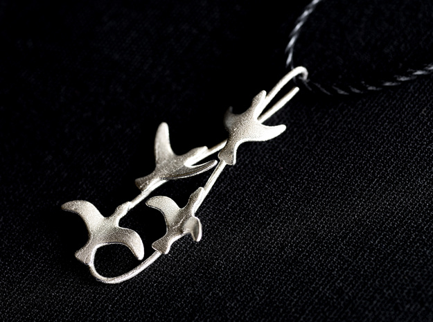 Flying Birds Pendant in Natural Silver