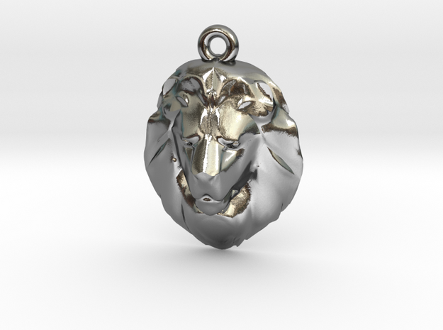 Lion's Head Pendant in Polished Silver