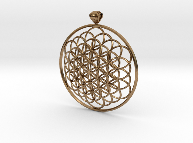 Flower Of Life Pendant 6cm Fancy Loopet in Natural Brass