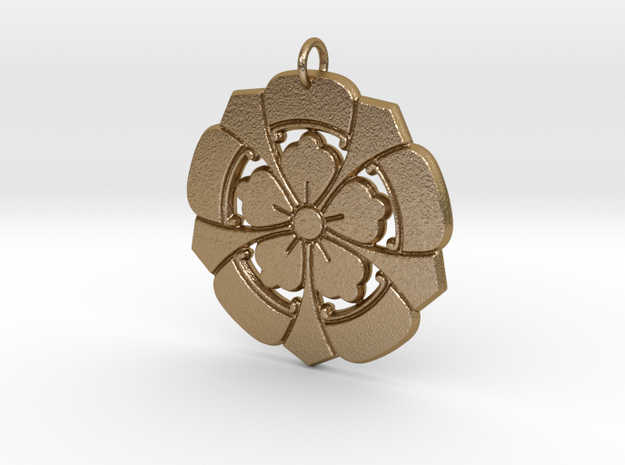 Matsuya Crests: Floral Pendant in Polished Gold Steel
