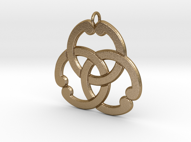 Matsuya: Interlocked Rings Pendant in Polished Gold Steel