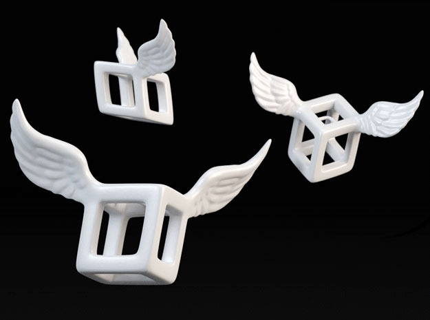 Winged Cube in White Processed Versatile Plastic