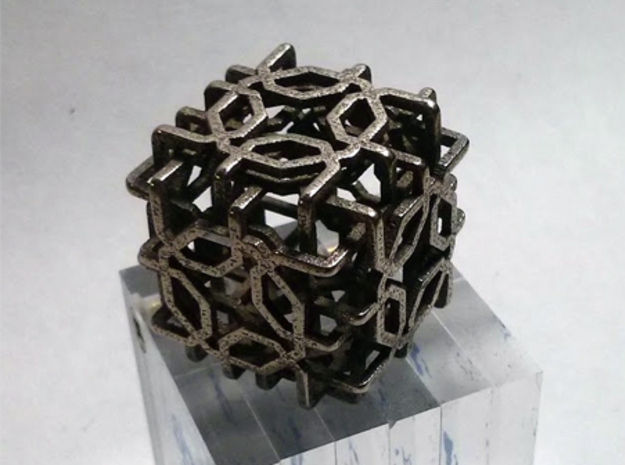 Two-layer Islamic geometric charm in Polished Bronzed Silver Steel