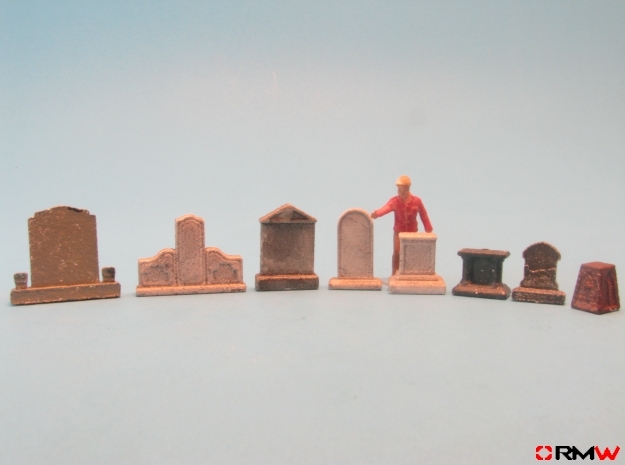 HO/1:87 Cemetery set 3 - tombstones kit in White Natural Versatile Plastic