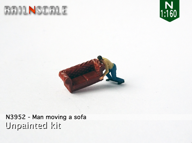 Man moving a sofa (N 1:160) in Tan Fine Detail Plastic