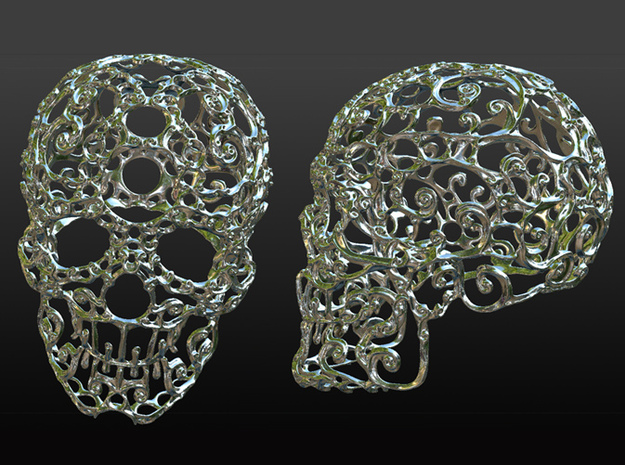 Large Carved Skull - Plastic/Stone/Metal 9.38cm in Polished Gold Steel