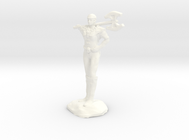 Female Barbarian Human With Great Axe and Braid in White Processed Versatile Plastic