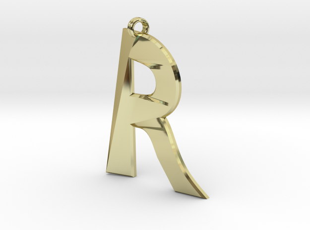 Distorted letter R in 18k Gold Plated Brass