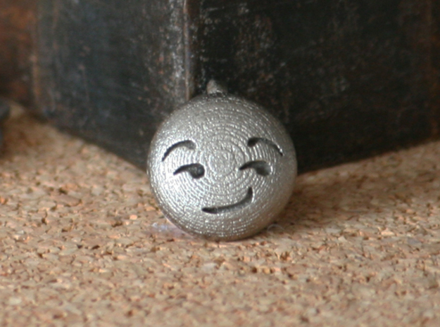 Dime Sized Emoji Smirk in Polished Bronzed Silver Steel