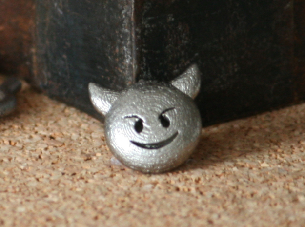 Dime Sized Emoji Smiling Imp in Polished Bronzed Silver Steel