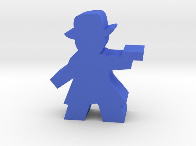 Game Piece, Gunman with fedora, trenchcoat, pistol in Blue Processed Versatile Plastic