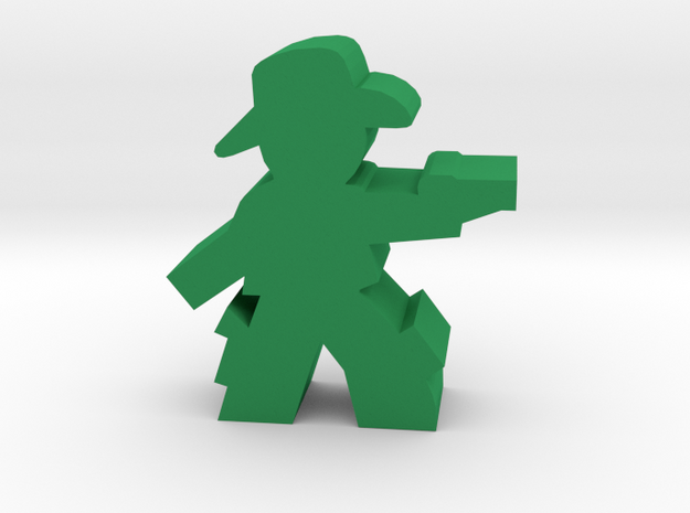 Game Piece, Cowboy, Aiming Pistol in Green Processed Versatile Plastic