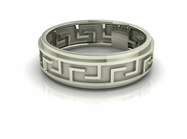 Maze Greek Key ring in Fine Detail Polished Silver