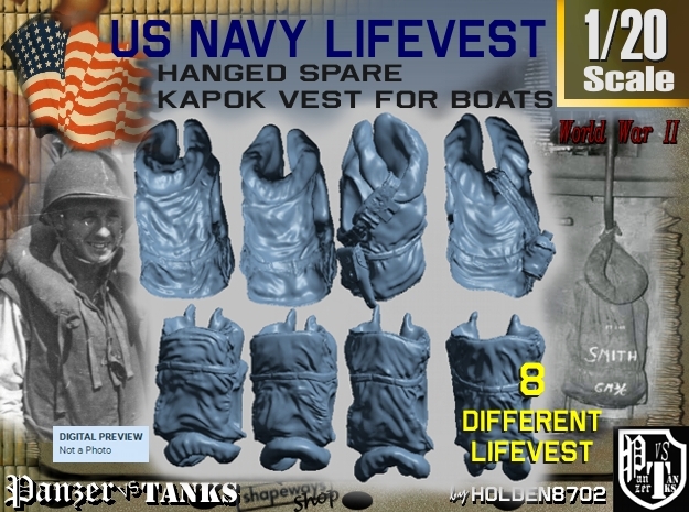 1/20 USN Hanged Kapok Lifevest Set1 in White Natural Versatile Plastic
