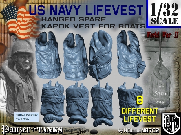 1-32 USN Hanged Kapok Lifevest Set1 in White Natural Versatile Plastic