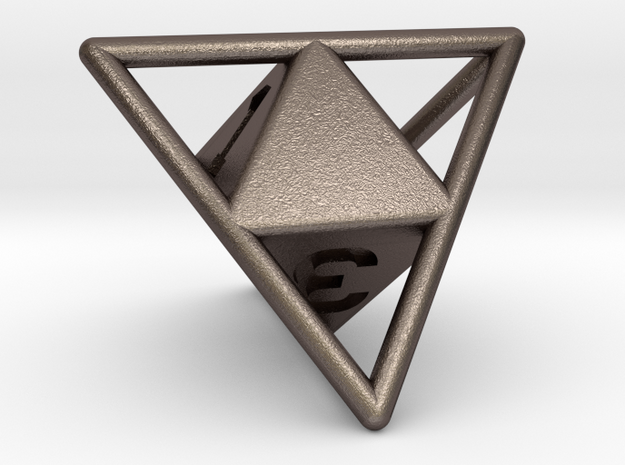 D4 with Octohedron Inside in Polished Bronzed Silver Steel