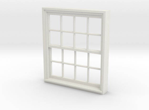 Window, 52in X 60in, 16 Panes, 1/32 Scale in White Natural Versatile Plastic