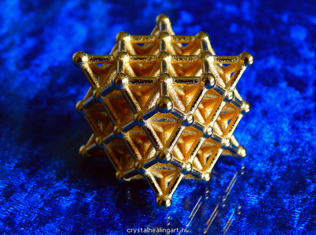 64 Tetrahedron Grid - Isotropic Vector Matrix in Polished Gold Steel