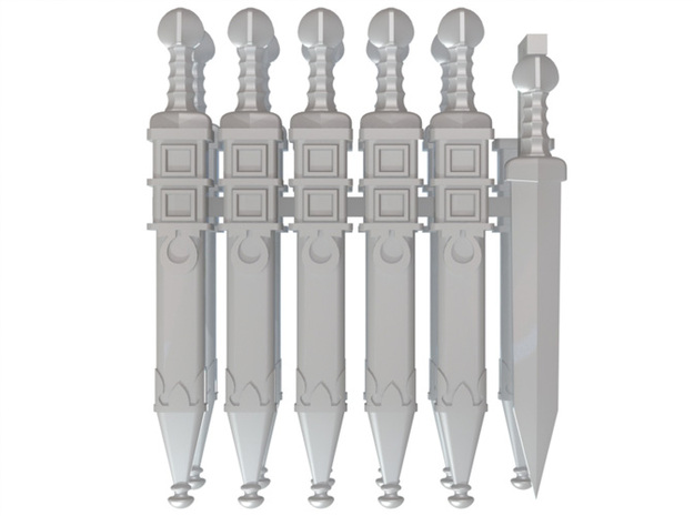 10 Sheathed Omega Gladius for 28mm miniatures in Smooth Fine Detail Plastic