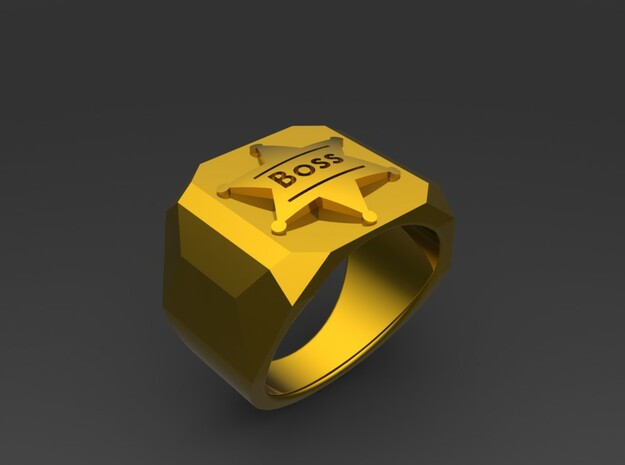 Mens Ring Boss in Polished Gold Steel