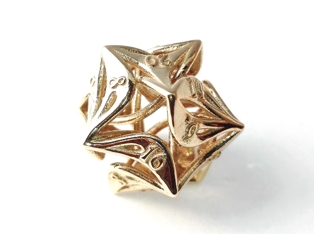 Curlicue 20-Sided Dice in Polished Brass
