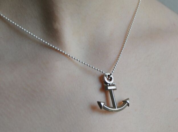 Anchor Pendant in Polished Bronzed Silver Steel
