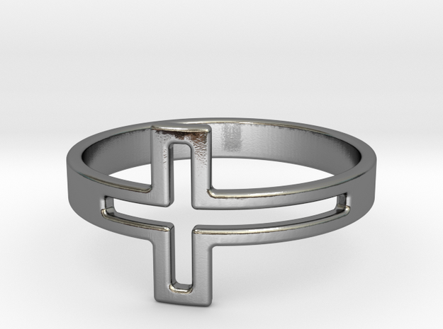 Cross Design Ring in Polished Silver: 7 / 54