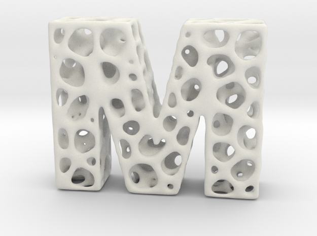 Voronoi Letter ( alphabet ) M in White Natural Versatile Plastic
