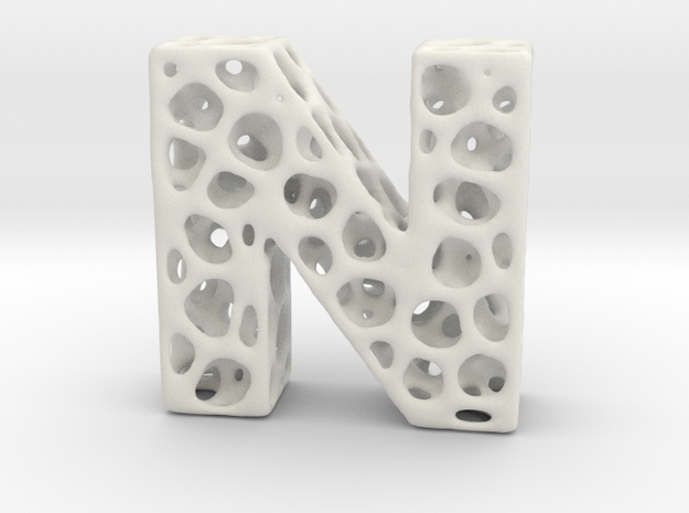 Voronoi Letter ( alphabet ) N in White Natural Versatile Plastic