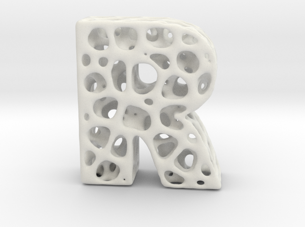 Voronoi Letter ( alphabet ) R in White Natural Versatile Plastic
