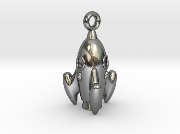 60s inspired- Rocket Charm in Polished Silver