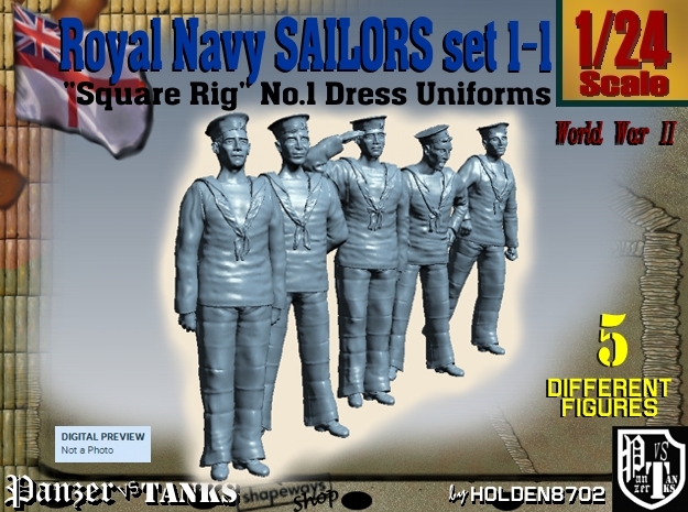 1-24 Royal Navy Sailors Set1-1 in White Natural Versatile Plastic