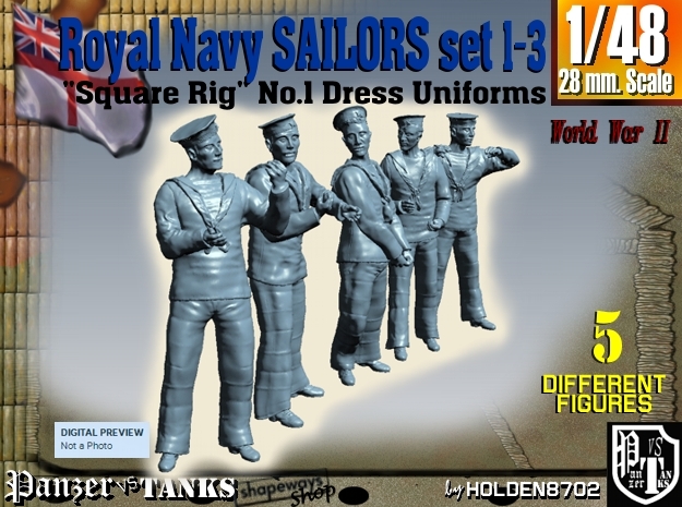 1-48 Royal Navy Sailors Set1-3 in Tan Fine Detail Plastic