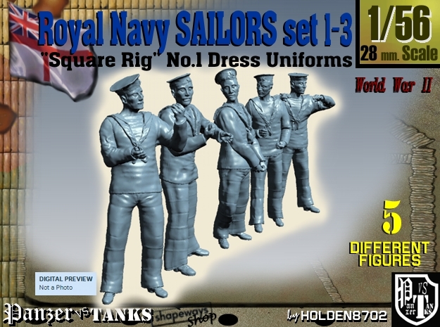 1-56 Royal Navy Sailors Set1-3 in Tan Fine Detail Plastic