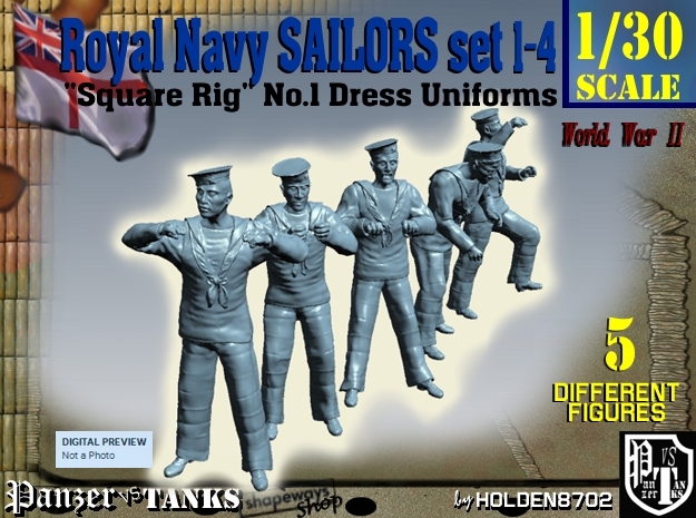 1-30 Royal Navy Sailors Set1-4 in White Natural Versatile Plastic