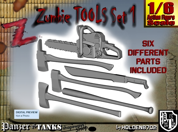 1-6 Zombie Tools Set1 in White Processed Versatile Plastic