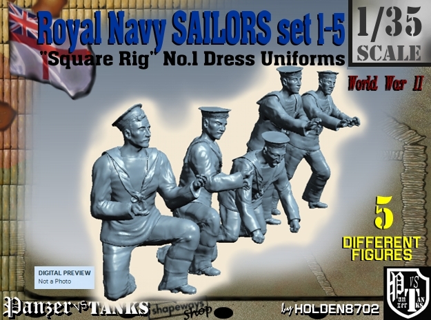 1-35 Royal Navy Sailors Set1-5 in Tan Fine Detail Plastic