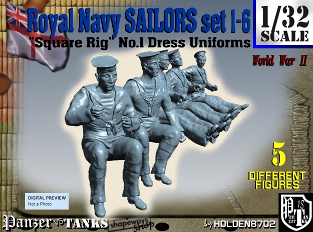 1-32 Royal Navy Sailors Set1-6 in Tan Fine Detail Plastic