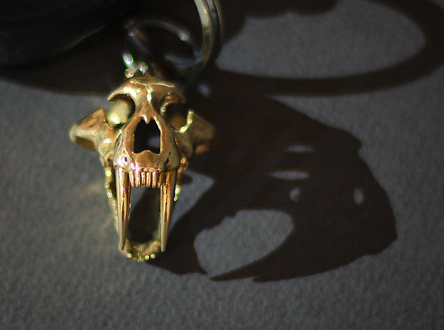 saber tooth keychain in Polished Bronze