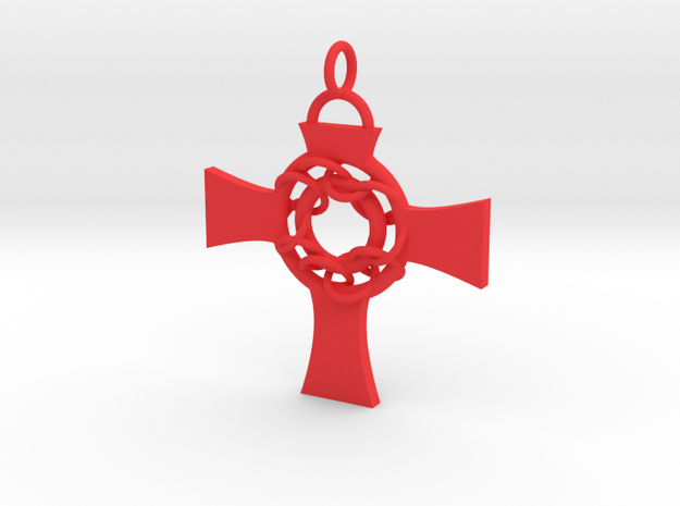 Celtic Circle Cross Pendant in Red Processed Versatile Plastic