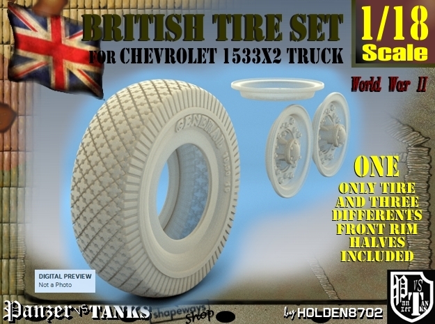1-18 Chevy LRDG Sample Tire And Rims For FUD in Tan Fine Detail Plastic