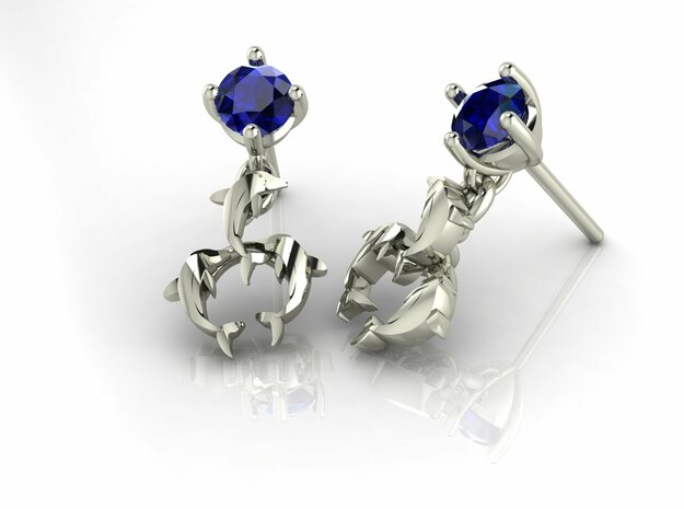 Dolphin drop Earrings NO STONES SUPPLIED in Fine Detail Polished Silver