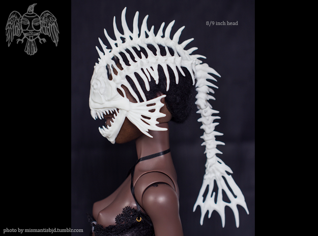 BJD Fish Skeleton Helmet in White Processed Versatile Plastic