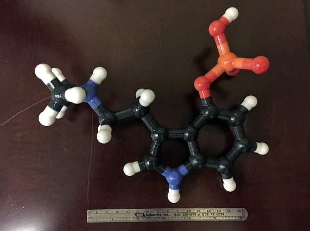 Psilocybin Molecule Model, 3 Size Options in Glossy Full Color Sandstone: 1:20