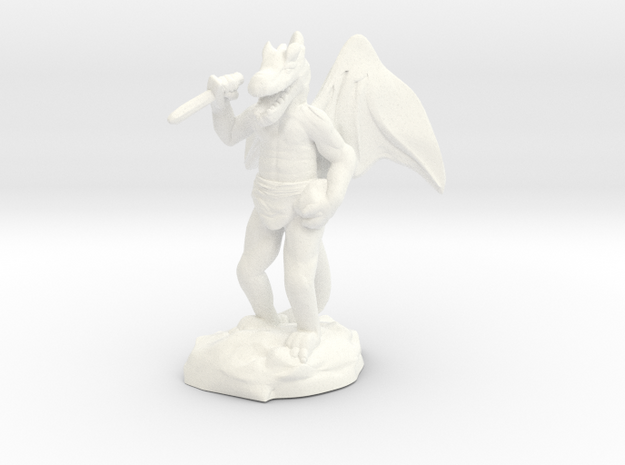 Winged Kobold with Dagger And Rock in White Processed Versatile Plastic