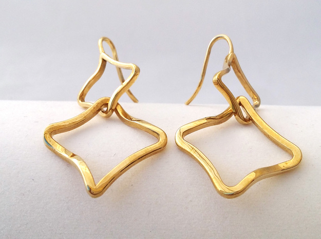 EARRINGS SOFT QUAD in Polished Brass (Interlocking Parts)