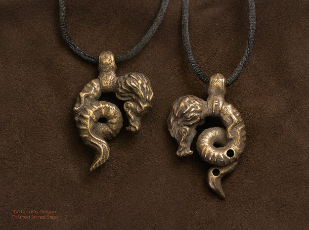The Dreamy Dragon - Pendant in Polished Bronze Steel: Small