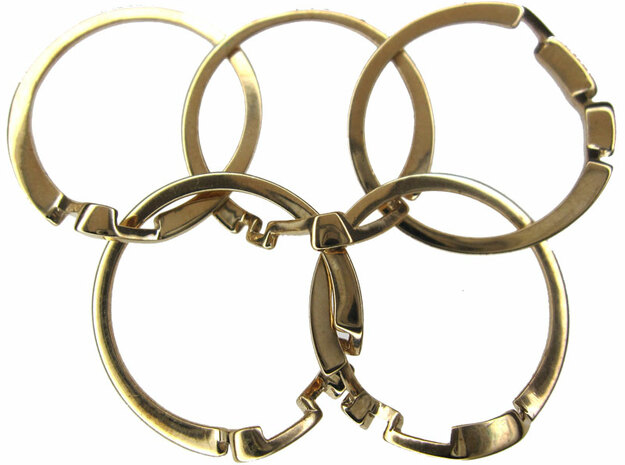 Olympic Puzzle Ring metal in Polished Brass (Interlocking Parts)